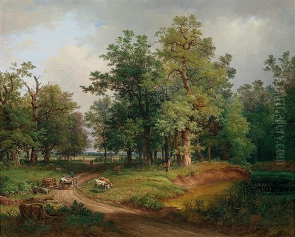 Idyllische Waldlandschaft Mit Fuhrwerk - view 1