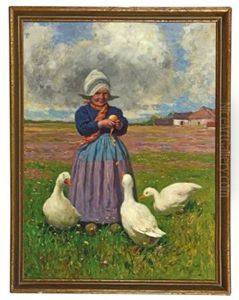 Hollandisches Madchen Mit Ganse by Karl Feiertag