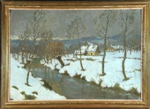 Gehofte Am Fluss Im Winter Gehofte Am Fluss Im Winter