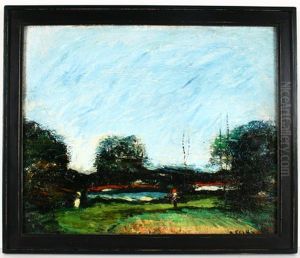 Landschaft Mit Personenstaffage An Einem See by Alfred Feiks