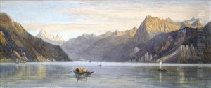 Bay Of Ure,lake Lucerne, With Fishing Boats And Steamer by Charles Reginald Aston