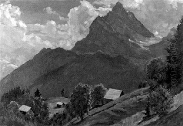 Alpenlandschaft Mit Berghutten Am Hang - view 1