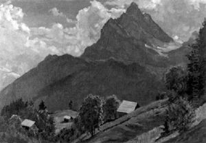 Alpenlandschaft Mit Berghutten Am Hang by Carl Friedrich Felber