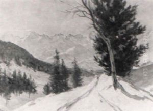 Alpenlandschaft In Winterlichem Abendsonnenlicht by Carl Friedrich Felber