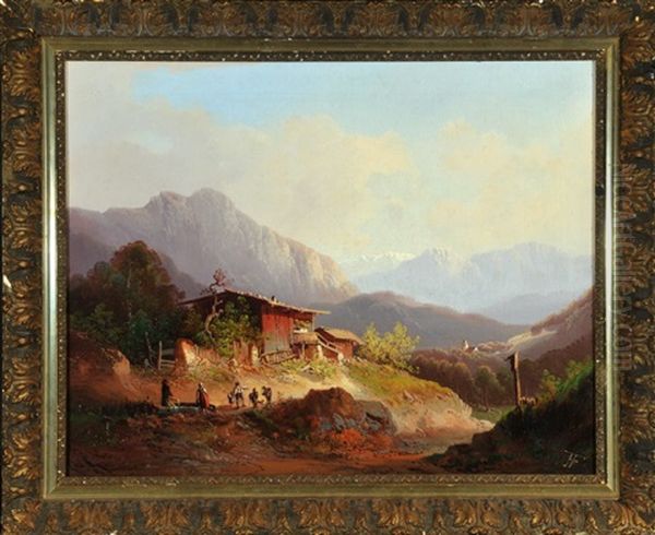 Bergbauernhof Mit Wanderern - view 1