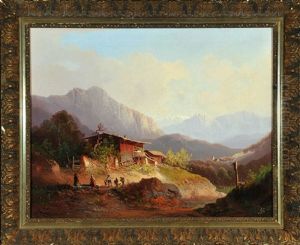 Bergbauernhof Mit Wanderern