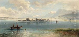 Fischer In Einem Kahn Vor Der Fraueninsel by Ferdinand Feldhuetter