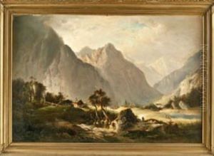 Romantische Gebirgslandschaft by Ferdinand Feldhuetter