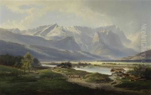 Blick Auf Garmisch Und Das Wettersteingebirge by Ferdinand Feldhuetter