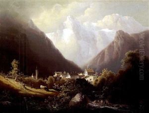 Alpenlandschaft Mit Dorfkirche Alpenlandschaft Mit Dorfkirche