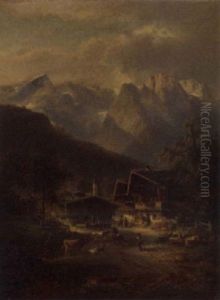 An Alpine Village by Ferdinand Feldhuetter