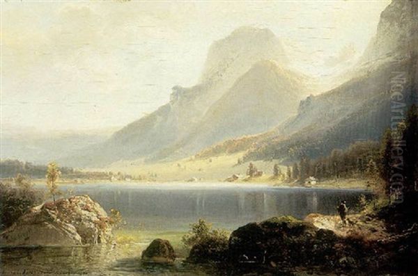 A View Of The Hintersee With A Figure And A Dog In The Foreground - view 1