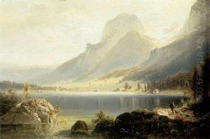A View Of The Hintersee With A Figure And A Dog In The Foreground