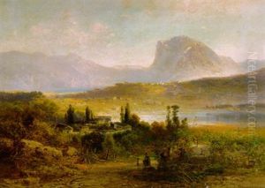 Alpenseelandschaft In Zartem Sonnenlicht by Ferdinand Feldhuetter