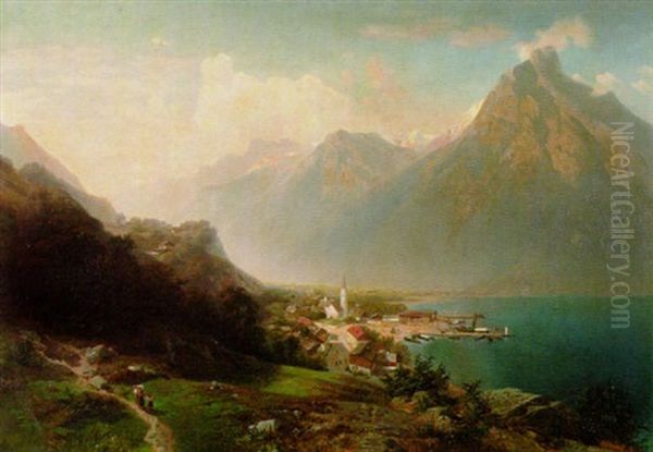 Ortschaft Am Ufer Eines Gebirgssees - view 1