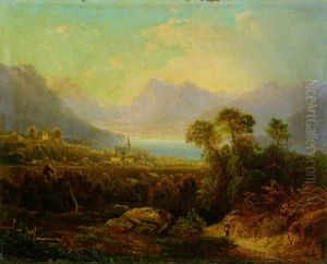 Oberbayerische Seenlandschaft Im Sommer Mit Wanderer