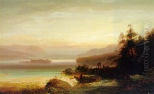 Blick Auf Den Chiemsee Mit Fraueninsel Im Sonnigen Abendlicht