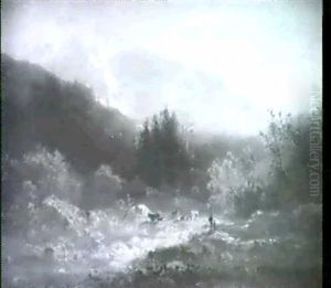 Gebirgslandschaft Mit Kuhen by Ferdinand Feldhuetter