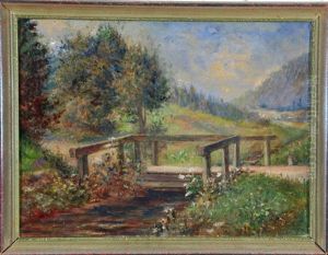 Sommerliche Landschaft Mit Einer Brucke Uber Einen Kleinen Fluss by Paul Felgentreff
