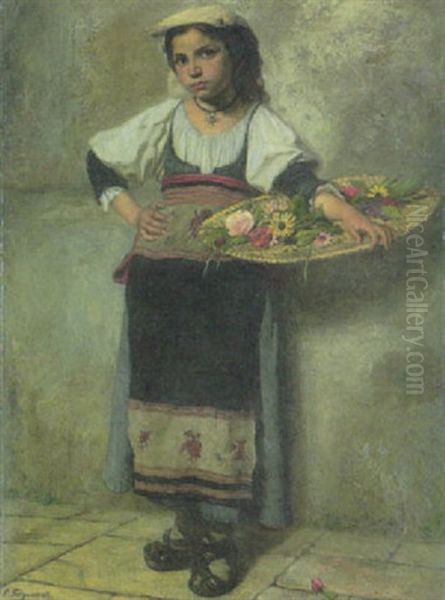 Italienisches Blumenmadchen Aus Der Gegend Von Rom, Einen Korb Mit Bluten Haltend - view 1