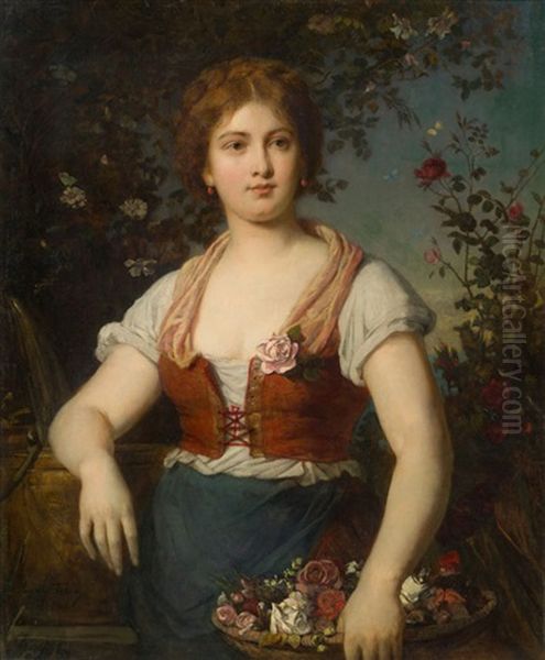 Junge Frau Mit Rosenkorb - view 1