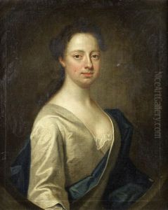 Portrait Of A Lady, Half-length, In A White Silk Dress And A Blue Sash