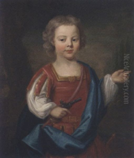 Portrait Of A Young Boy In Roman Costume Holding A Pistol In His Right Hand - view 1