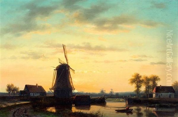 Molen Aan Een Vaart Bij Zonsondergang - view 1