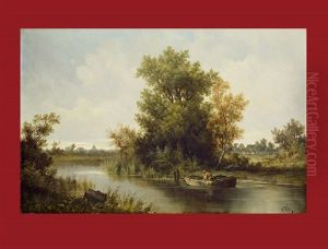 Hollandische Landschaft Mit Kanal Und Boot by Jan Jacob Fels