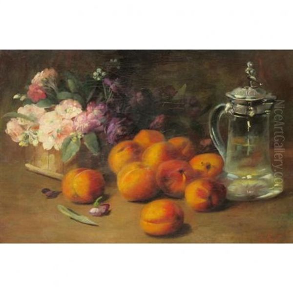 Still Life With Peaches, Blossoms And A Silver-lidded Flagon - view 1