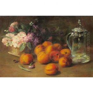 Still Life With Peaches, Blossoms And A Silver-lidded Flagon