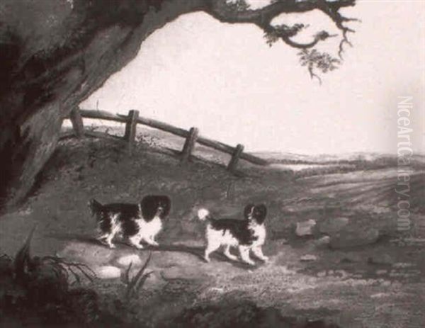 King Charles Spaniels In A Landscape - view 1