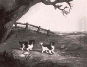 King Charles Spaniels In A Landscape by George Fenn