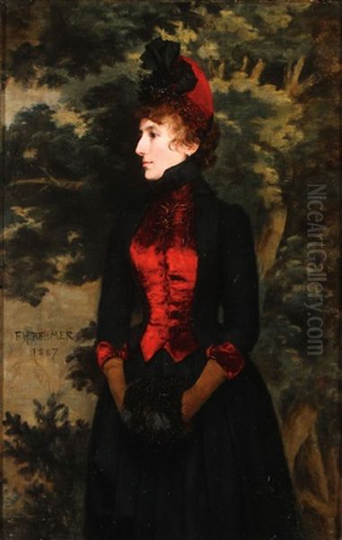 Portrait Of A Finely Dressed Woman With Velvet Vest And Fur Muff - view 1