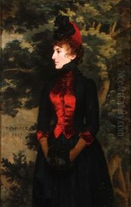 Portrait Of A Finely Dressed Woman With Velvet Vest And Fur Muff by Hermann Fenner-Behmer