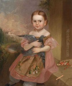 Portrait Of A Young Girl Seated On A Ledge by Charles Fenton