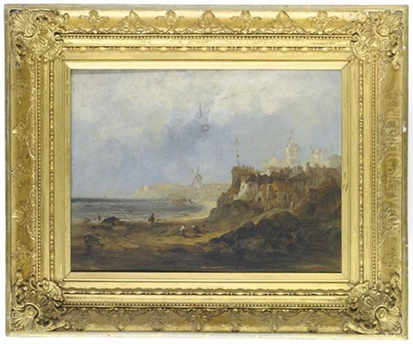 A View Of Treport, Normandy, Showing The Church Of St. Jacques, With Figures On The Beach In The Foreground - view 1
