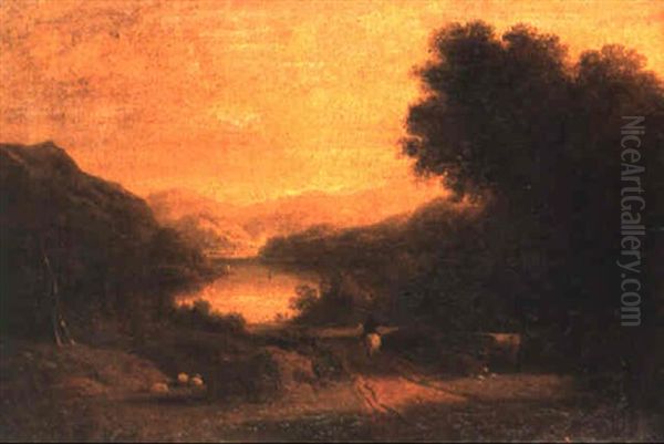 A River Landscape With Cattle, Sheep And A Figure On Horseback - view 1