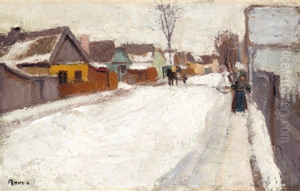 Village Street At Winter - view 1