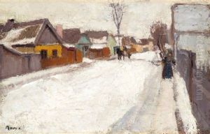 Village Street At Winter