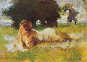 Figura Femminile Sdraiata Sul Prato by Adolfo Feragutti Visconti