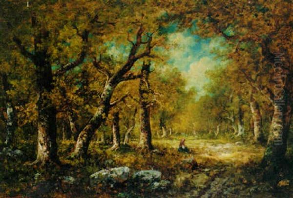 A Woman Resting In A Wooded Glade - view 1