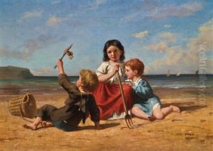 Spielende Kinder Am Strand by Eugene Feral