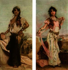 Danseuse Au Voile (+ Danseuse Au Tambourin; Pair) by Eugene Feral