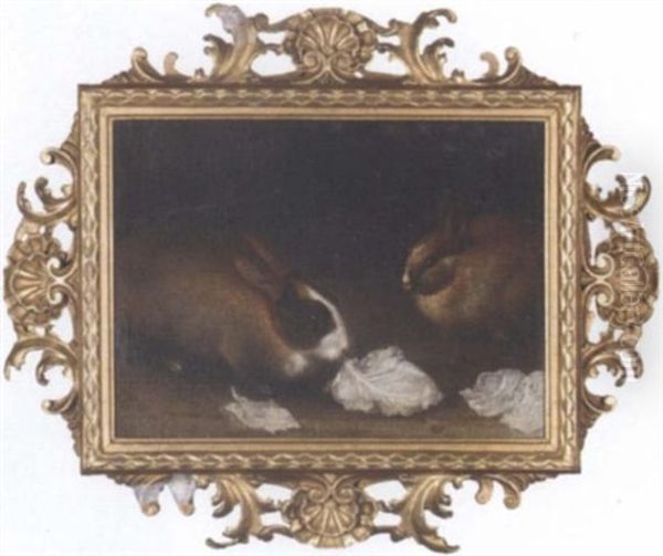 Two Rabbits With Lettuce Leaves - view 1
