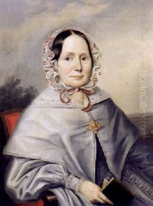 Portrait Einer Vornehmen Frau Im Grauen Kostum Vor Landschaftshintergrund