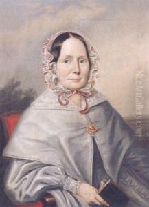 Portrait Einer Vornehmen Frau Im Grauen Kostum by Anton Ferenz