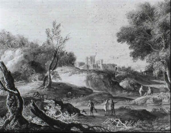 Figures By A Pool In An Italianate Landscape - view 1