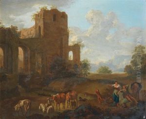 Drovers With Their Herd, Before Ruins by Franz de Paula Ferg