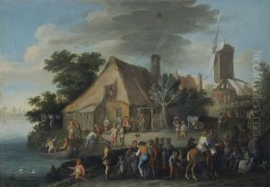 Bauernhaus Und Muhle An Einem Fluss Mit Reicher Figurenstaffage by Franz de Paula Ferg